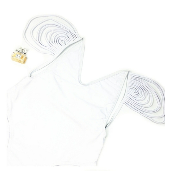 White shoulder tassle one piece monokini swimsuit - Picture 2 of 4